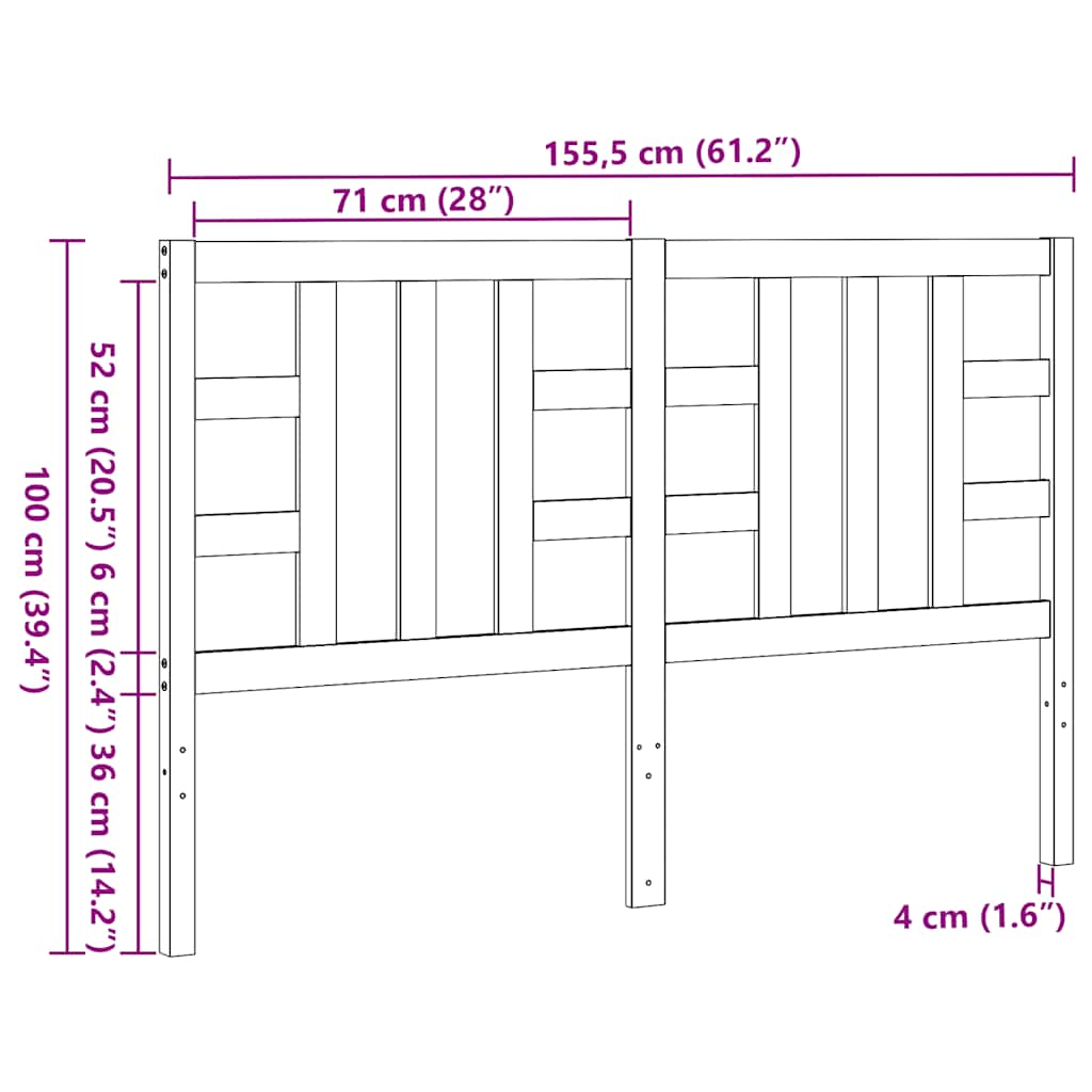 sengegærde 156x4x100 cm massivt fyrretræ hvid