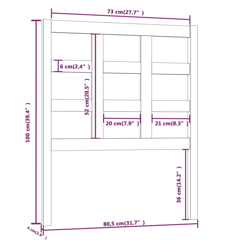 sengegavl 80,5x4x100 cm massivt fyrretræ hvid