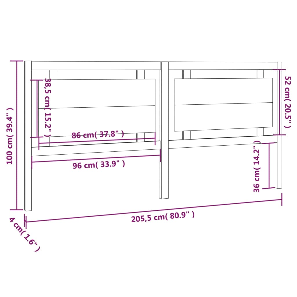 sengegærde 205,5x4x100 cm massivt fyrretræ sort