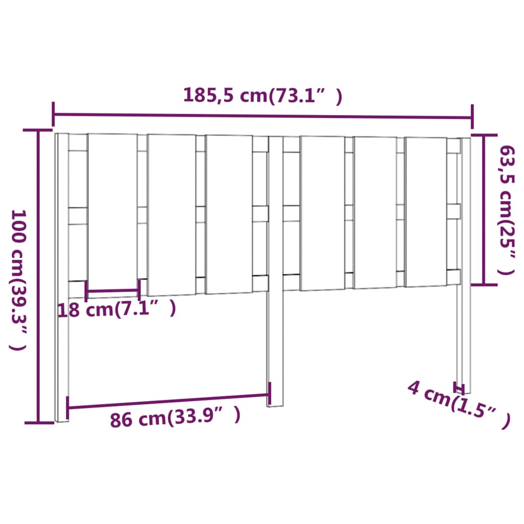 sengegærde 185,5x4x100 cm massivt fyrretræ sort