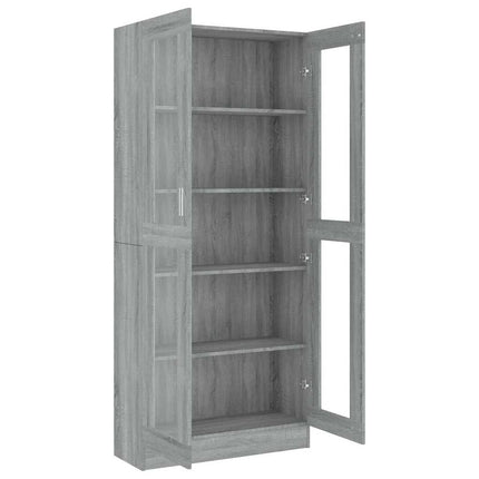 vitrineskab 82,5x30,5x185 cm konstrueret træ grå sonoma-eg