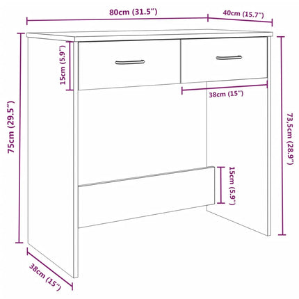 skrivebord 80x40x75 cm konstrueret træ røget egetræsfarve