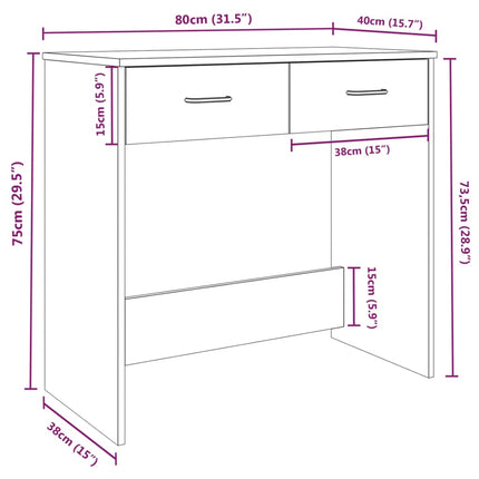 skrivebord 80x40x75 cm konstrueret træ brun egetræsfarve