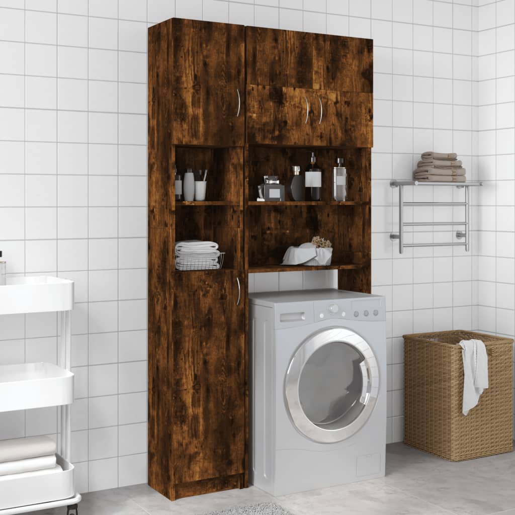 badeværelsesskab 32x25,5x190 cm konstrueret træ røget egetræ billede