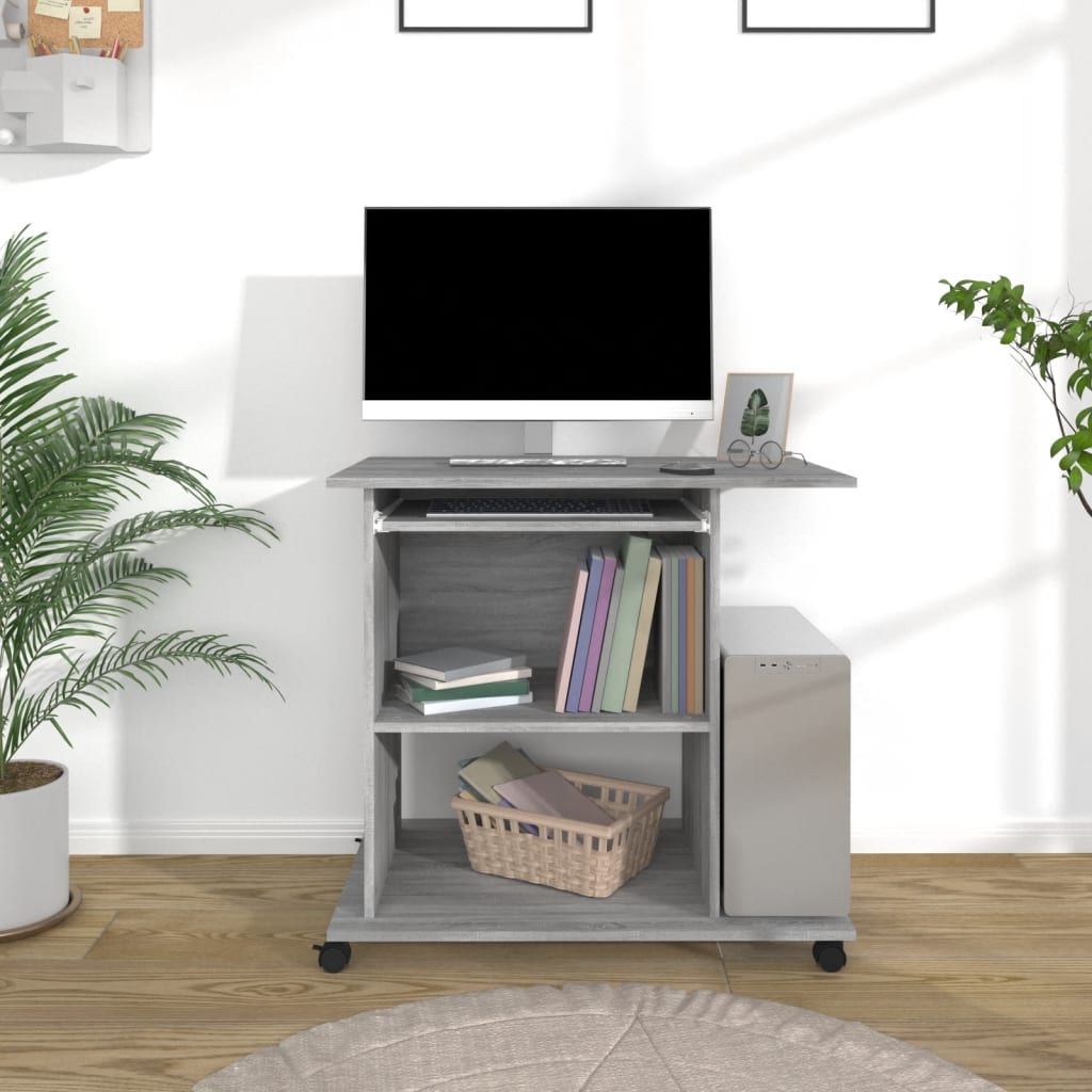 Computerbord på hjul 80×50×75 cm - grå sonoma-eg, konstrueret træ
