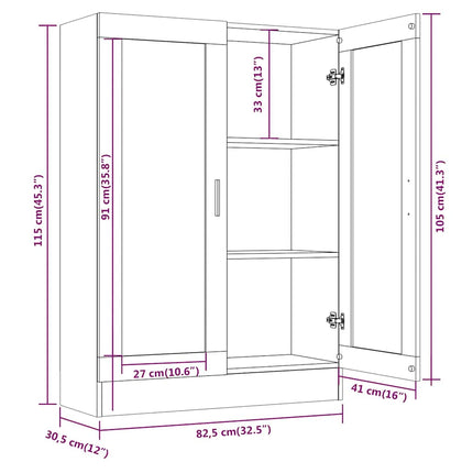 vitrineskab 82,5x30,5x115 cm konstrueret træ grå sonoma-eg