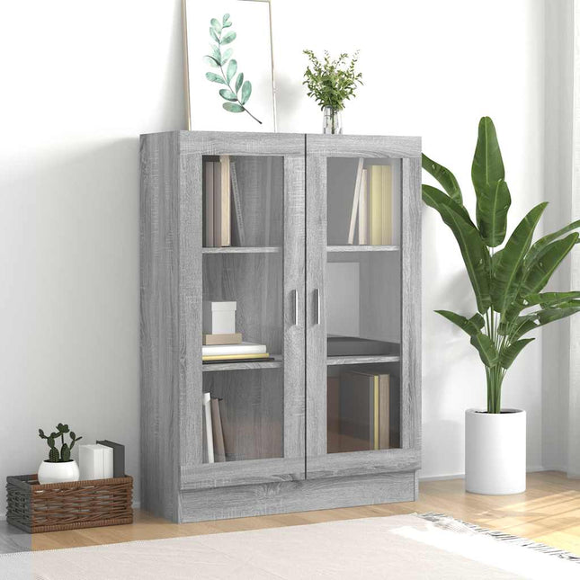 vitrineskab 82,5x30,5x115 cm konstrueret træ grå sonoma-eg