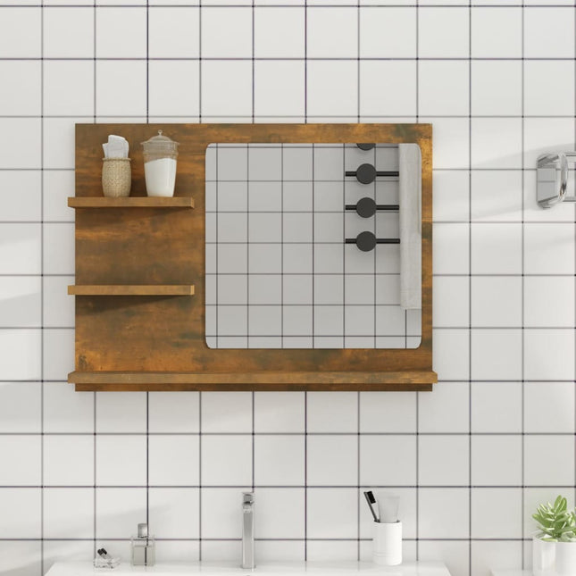 badeværelsesspejl 60x10,5x45 cm konstrueret træ røget egetræ