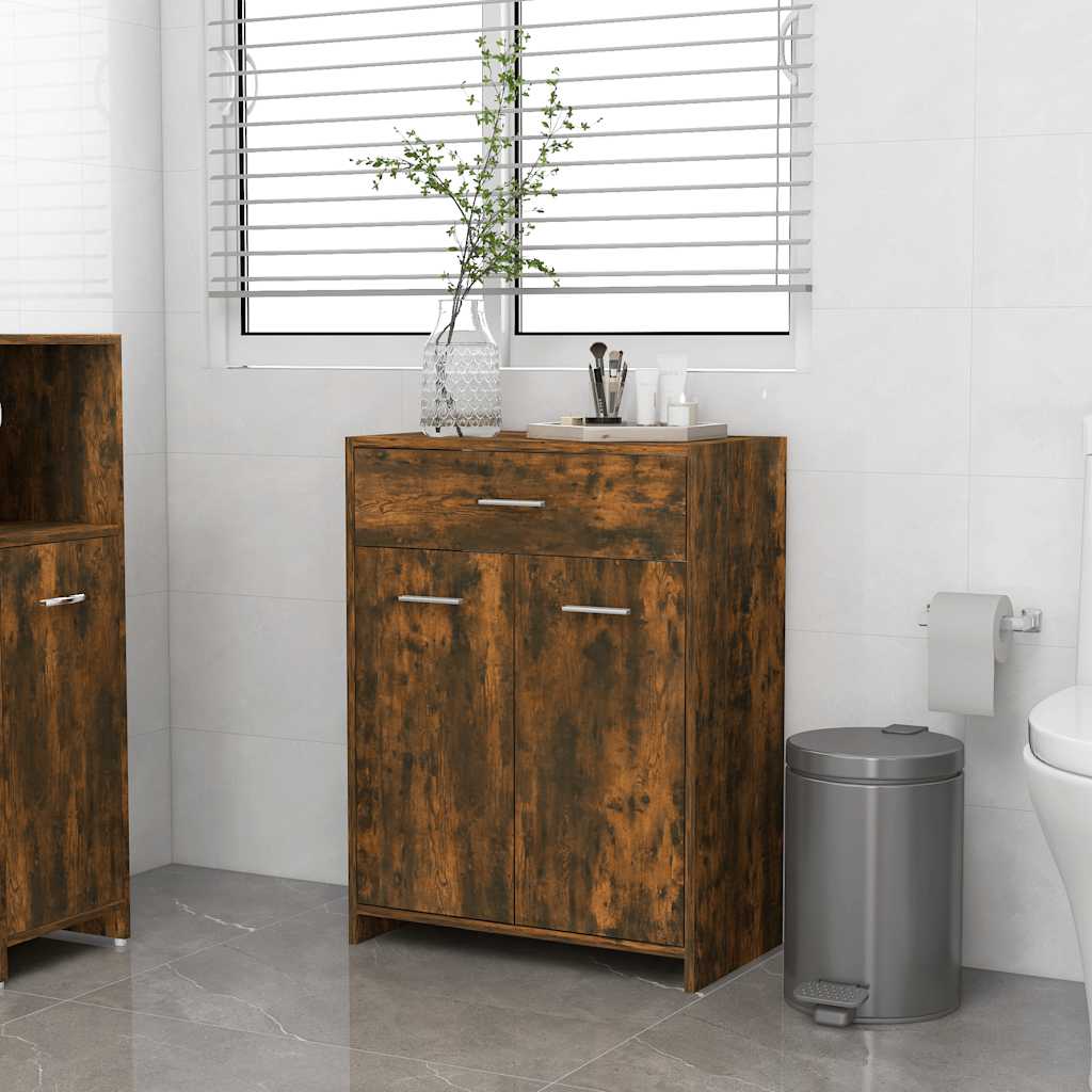badeværelsesskab 60x33x80 cm konstrueret træ røget egetræ billede