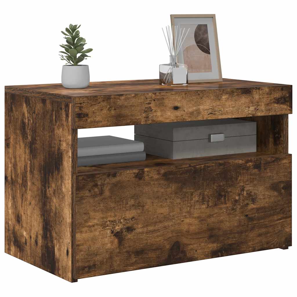 tv-bord med LED-lys 60x35x40 cm røget eg