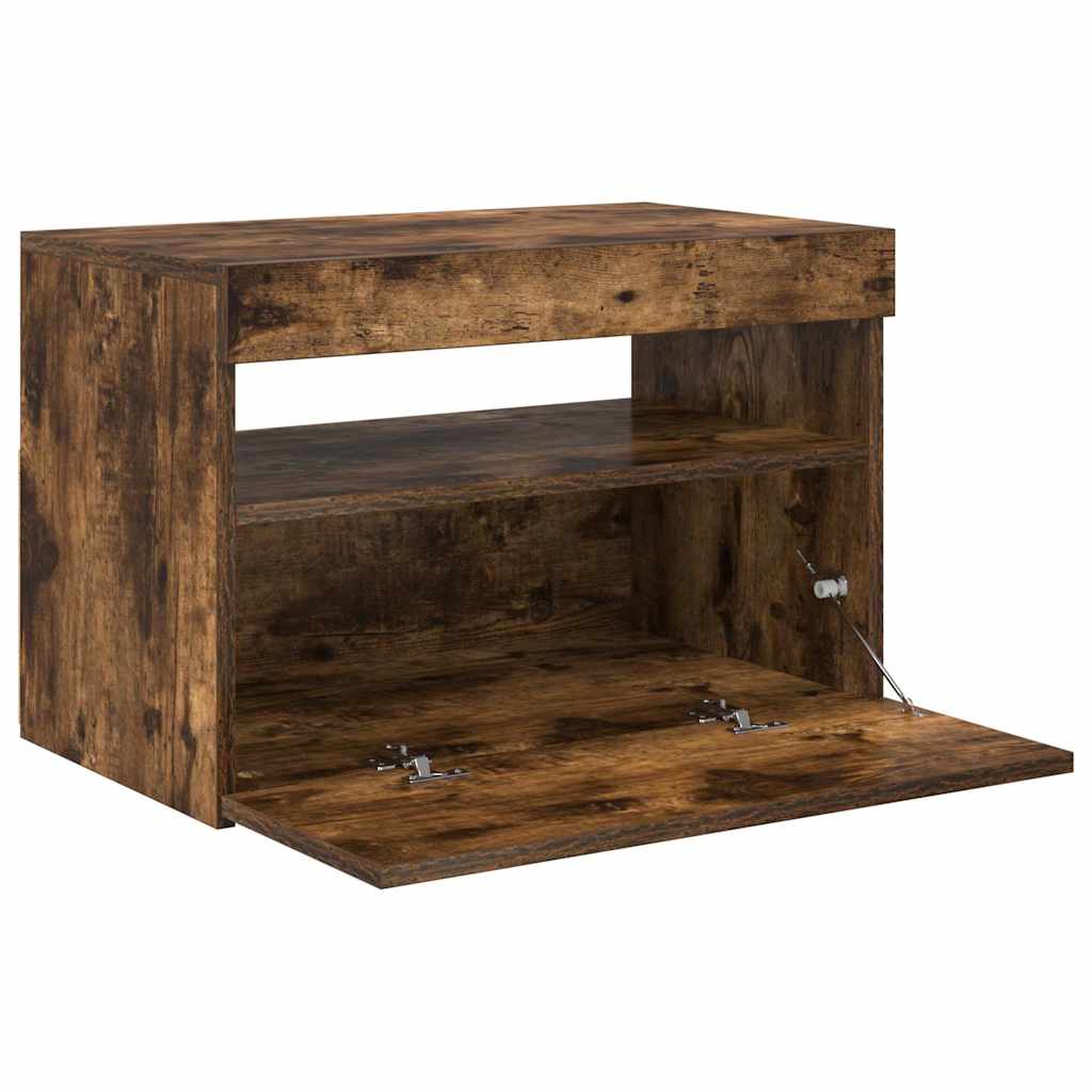 tv-bord med LED-lys 60x35x40 cm røget eg