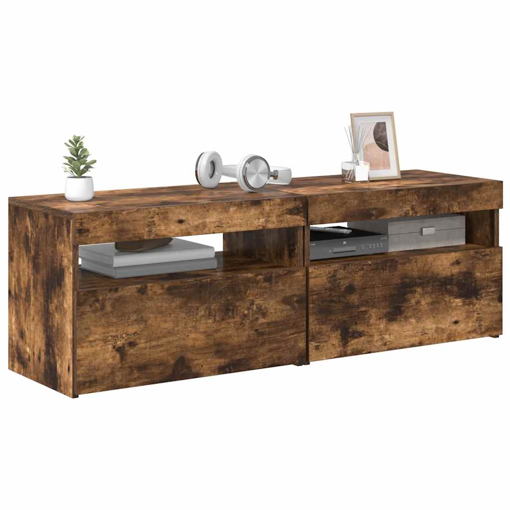 tv-borde med LED-lys 2 stk. 60x35x40 cm røget eg