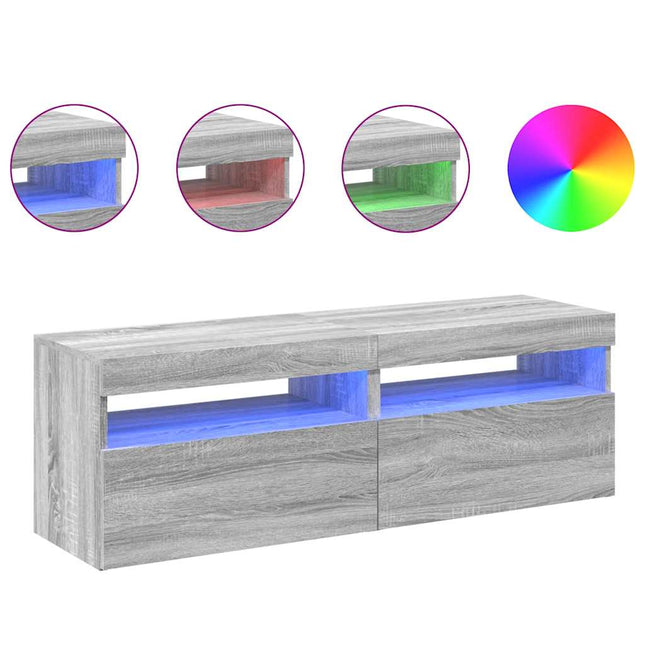 tv-borde med LED-lys 2 stk. 60x35x40 cm grå sonoma-eg