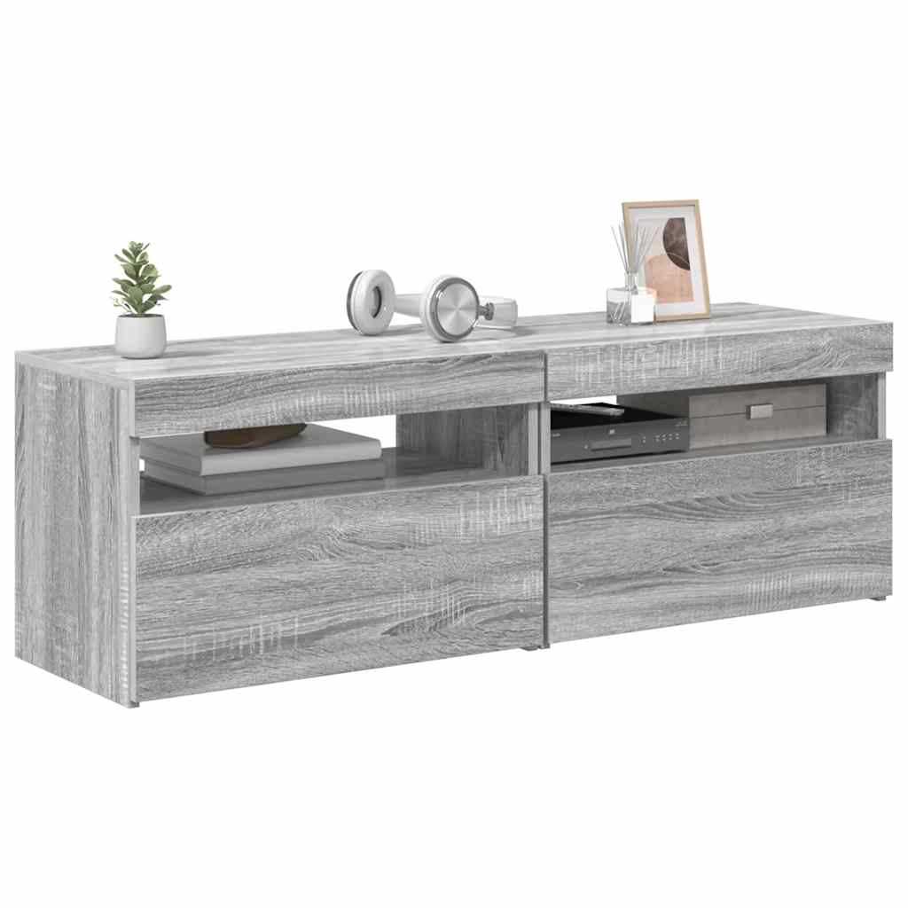 tv-borde med LED-lys 2 stk. 60x35x40 cm grå sonoma-eg