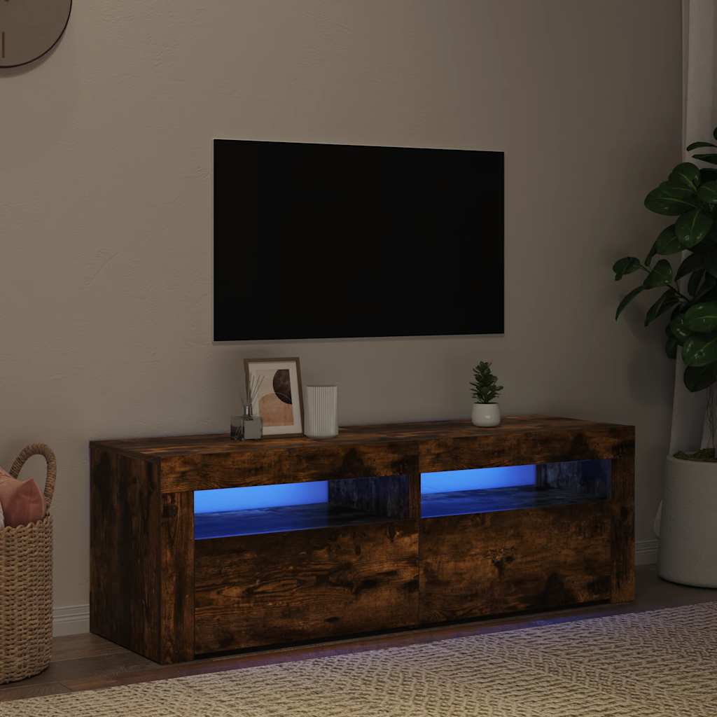 tv-bord med LED-lys 120x35x40 cm røget egetræsfarve