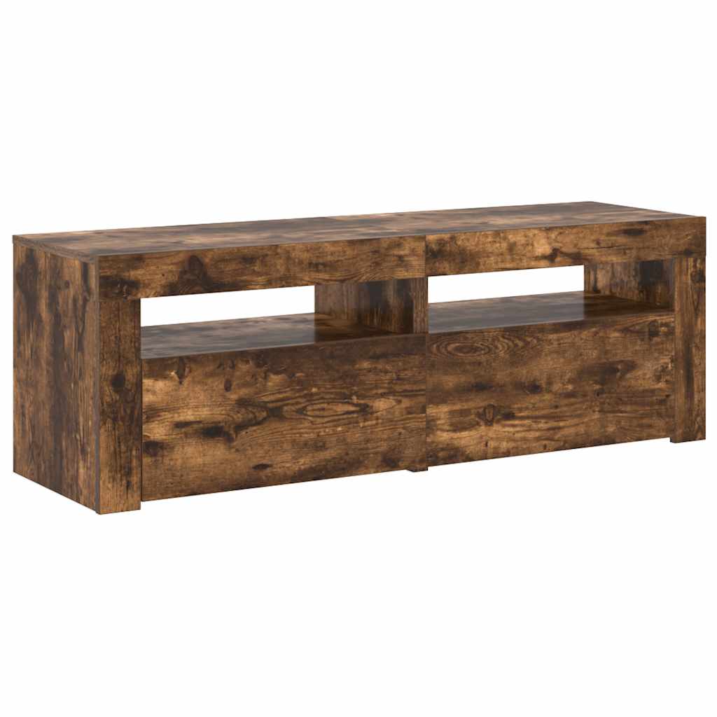 tv-bord med LED-lys 120x35x40 cm røget egetræsfarve