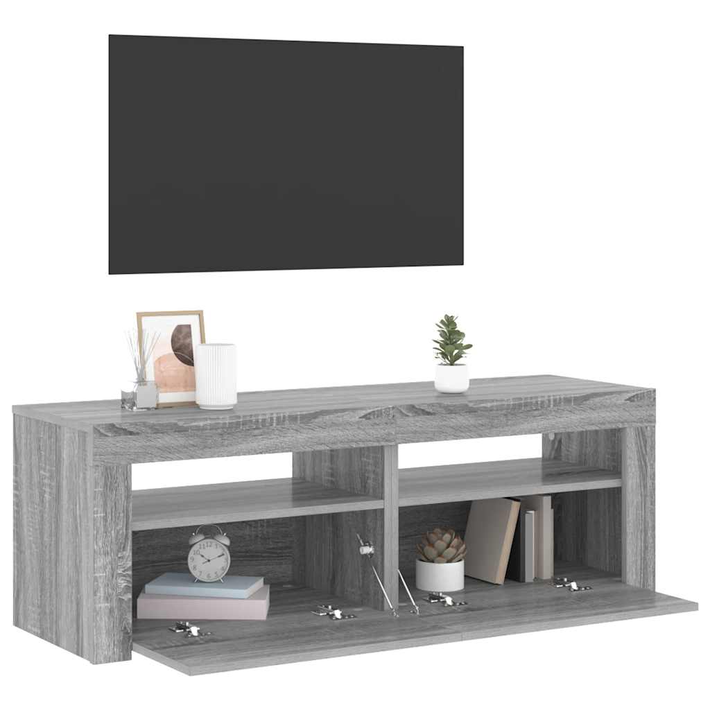 tv-bord med LED-lys 120x35x40 cm grå sonoma-eg