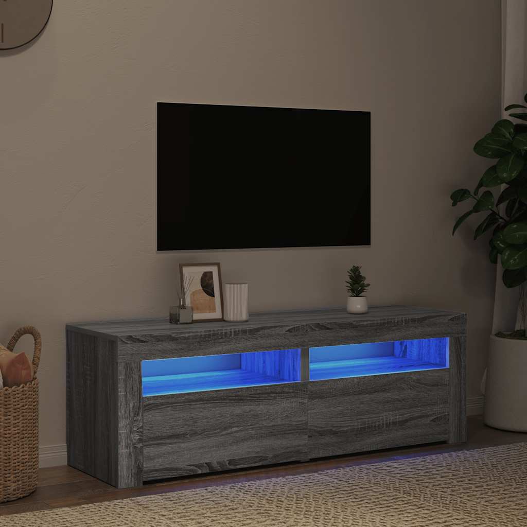 tv-bord med LED-lys 120x35x40 cm grå sonoma-eg
