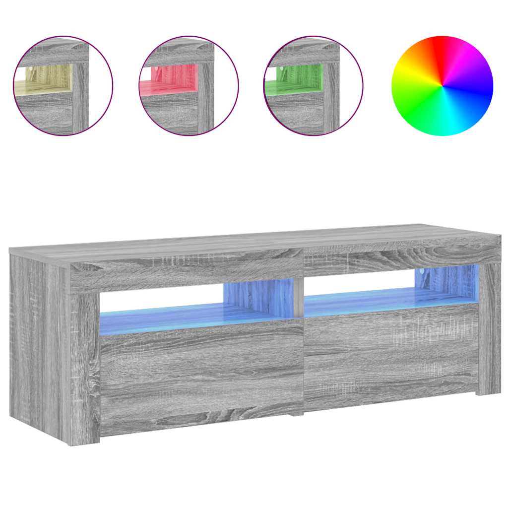 tv-bord med LED-lys 120x35x40 cm grå sonoma-eg