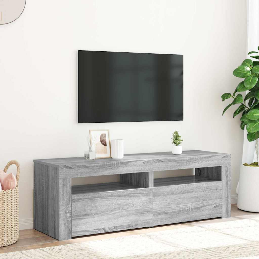 tv-bord med LED-lys 120x35x40 cm grå sonoma-eg
