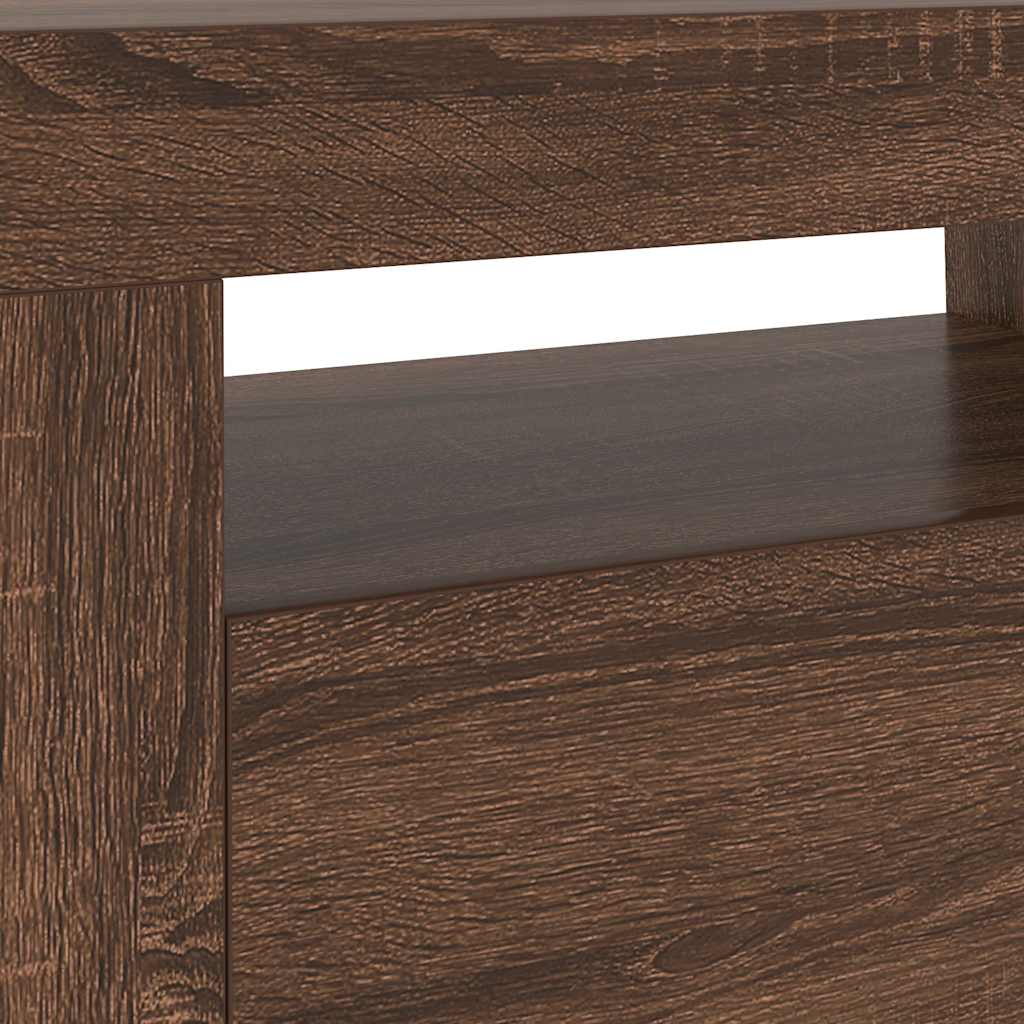 tv-bord med LED-lys 120x35x40 cm brun egetræsfarve