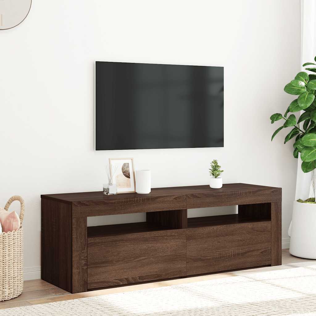 tv-bord med LED-lys 120x35x40 cm brun egetræsfarve