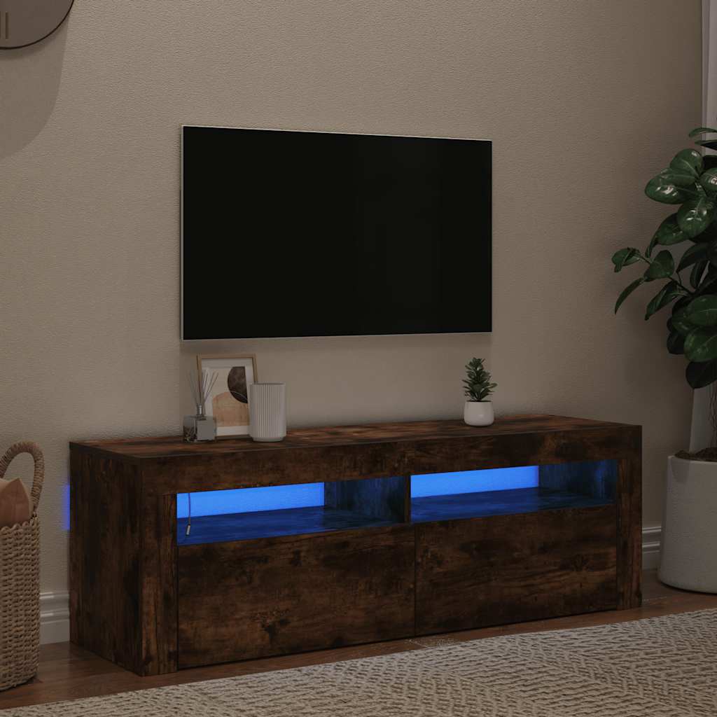 tv-bord med LED-lys 120x35x40 cm røget egetræsfarve