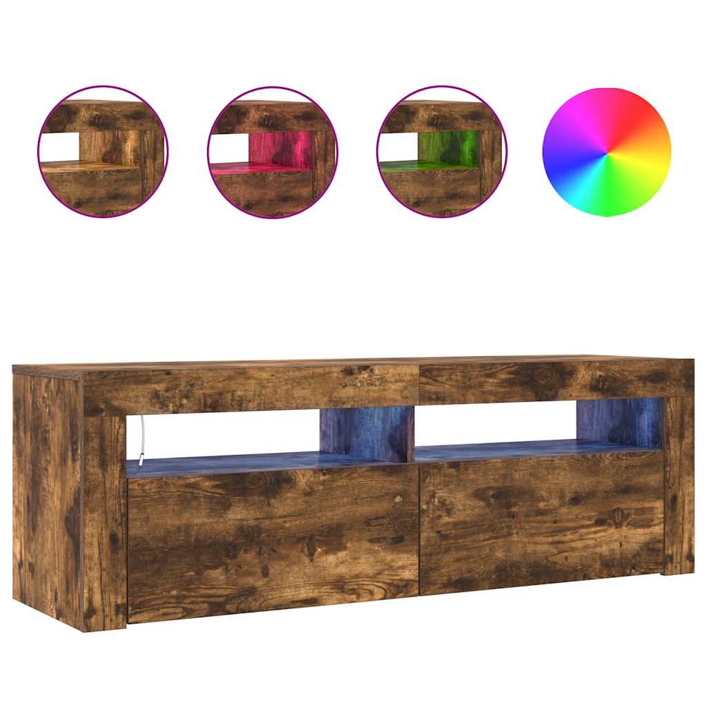 tv-bord med LED-lys 120x35x40 cm røget egetræsfarve