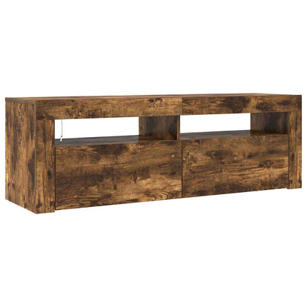 tv-bord med LED-lys 120x35x40 cm røget egetræsfarve
