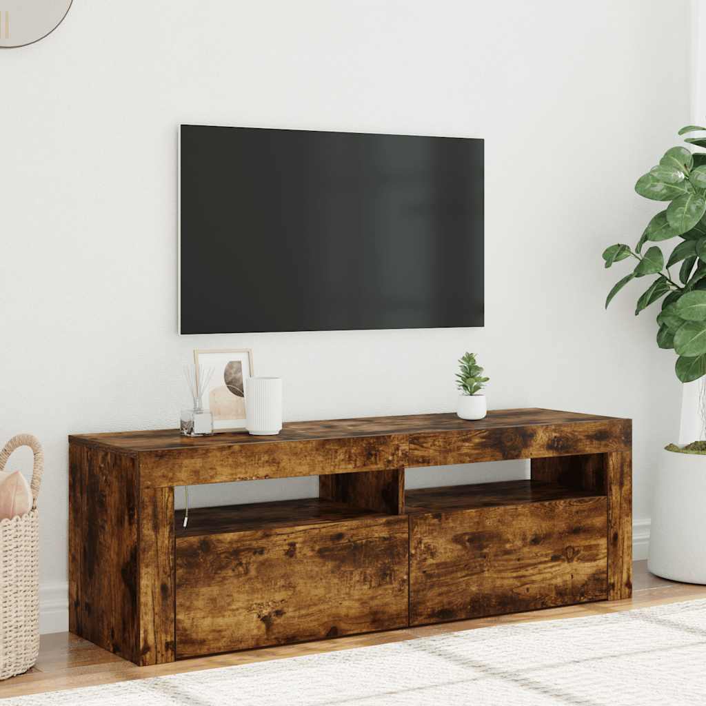 tv-bord med LED-lys 120x35x40 cm røget egetræsfarve