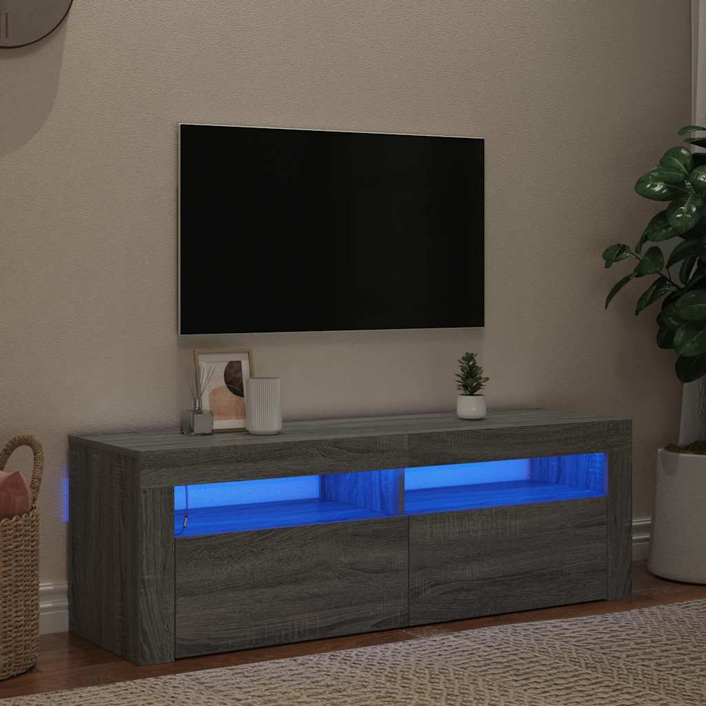 tv-bord med LED-lys 120x35x40 cm grå sonoma-eg
