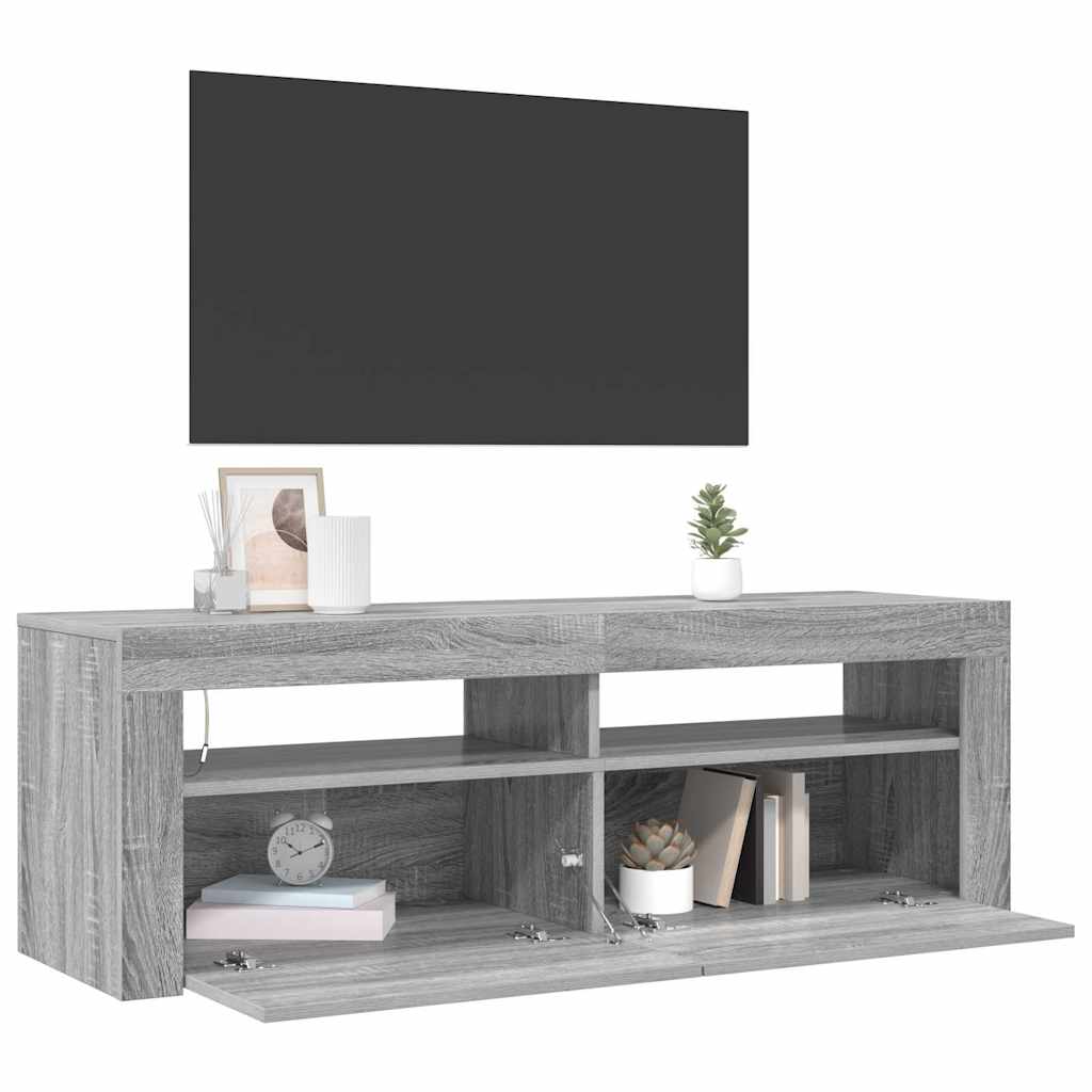 tv-bord med LED-lys 120x35x40 cm grå sonoma-eg
