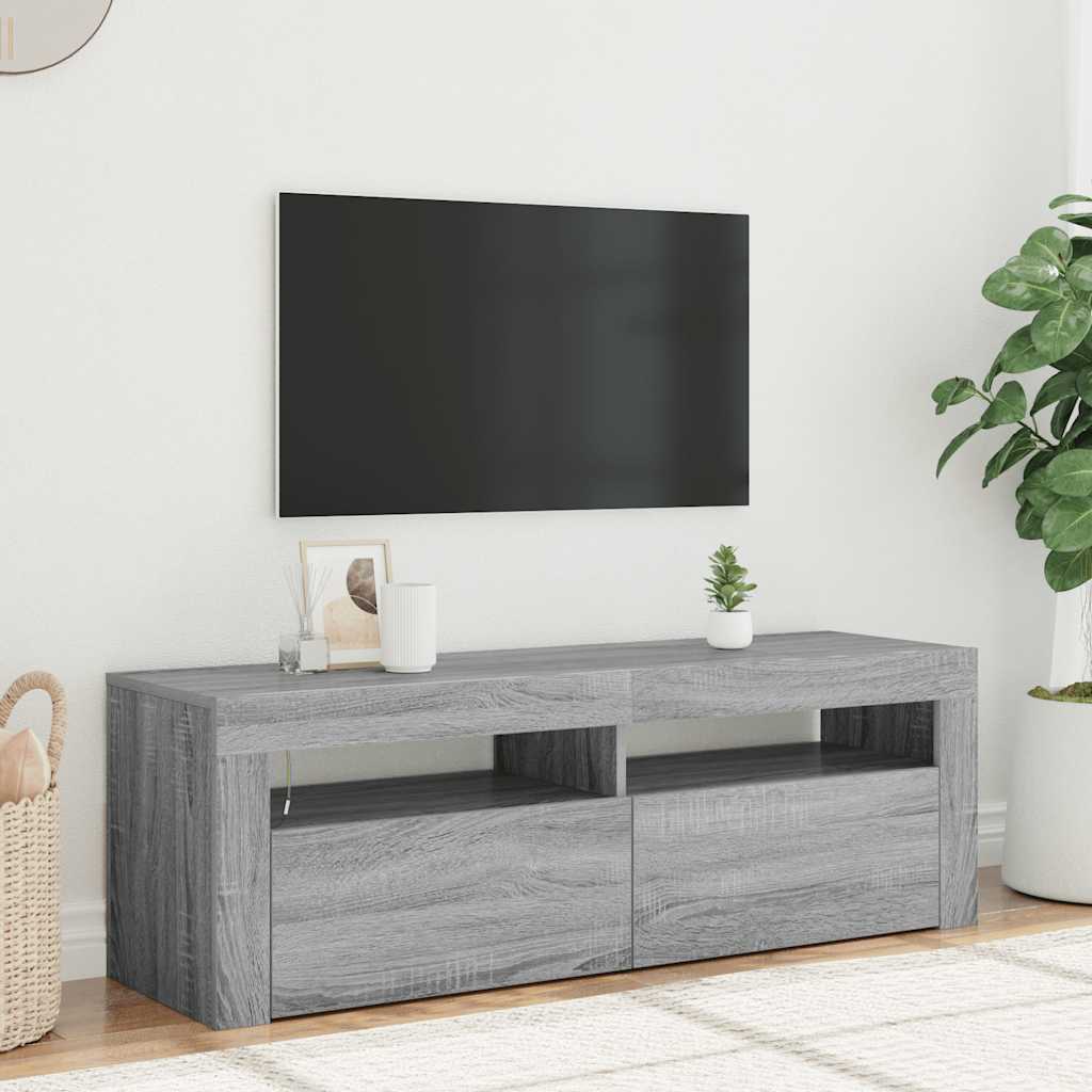 tv-bord med LED-lys 120x35x40 cm grå sonoma-eg