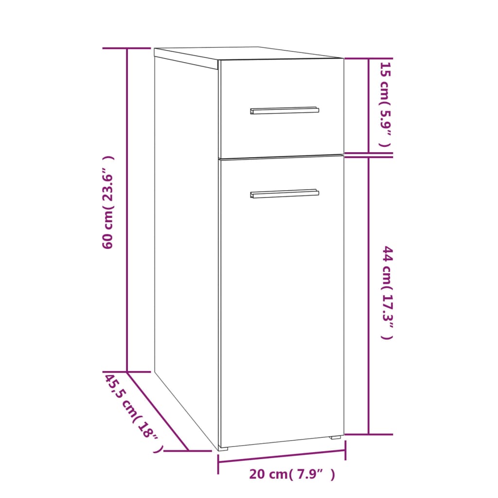 udtræksskab 20x45,5x60 cm konstrueret træ grå sonoma-eg