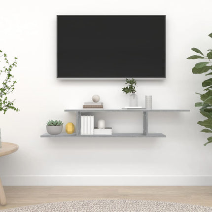 væghængt tv-hylde 125x18x23 cm konstrueret træ grå sonoma-eg