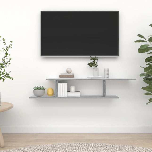 væghængt tv-hylde 125x18x23 cm konstrueret træ grå sonoma-eg