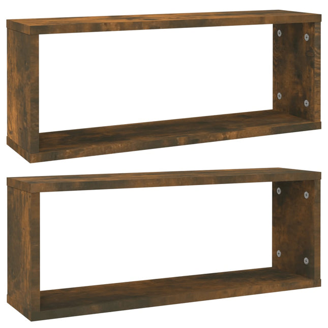 væghylder 2 stk. 60x15x23 cm konstrueret træ røget egetræ