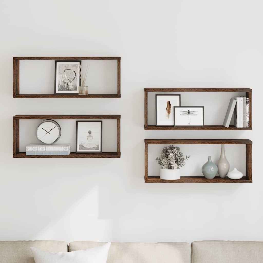 væghylder 4 stk. 60x15x23 cm konstrueret træ røget egetræ