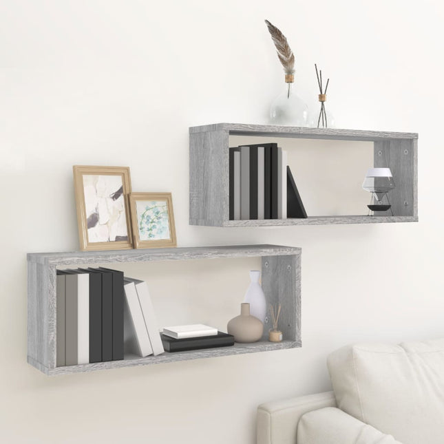 væghylder 2 stk. 60x15x23 cm konstrueret træ grå sonoma-eg
