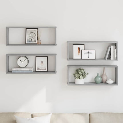 væghylder 4 stk. 60x15x23 cm konstrueret træ grå sonoma-eg