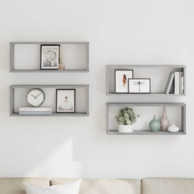 væghylder 4 stk. 60x15x23 cm konstrueret træ grå sonoma-eg
