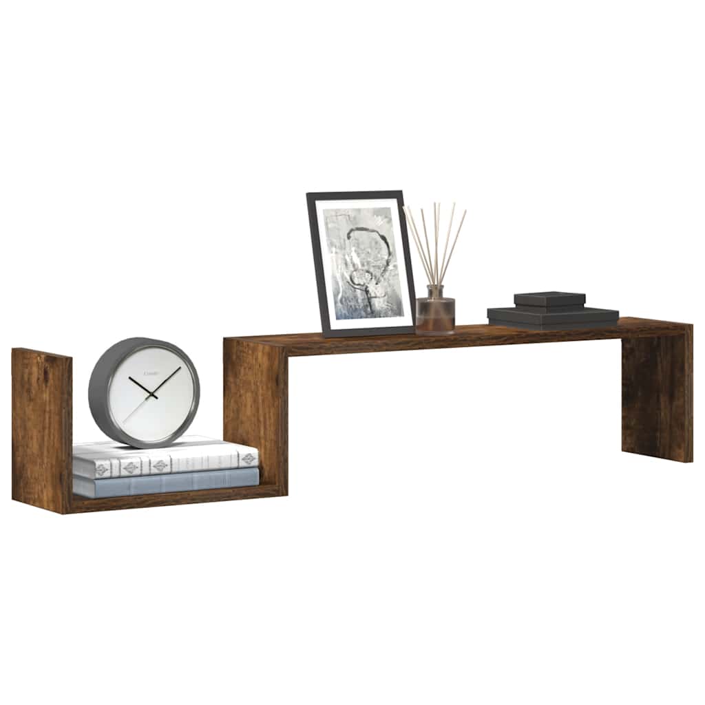 væghylder 2 stk. 100x15x20 cm konstrueret træ røget egetræ