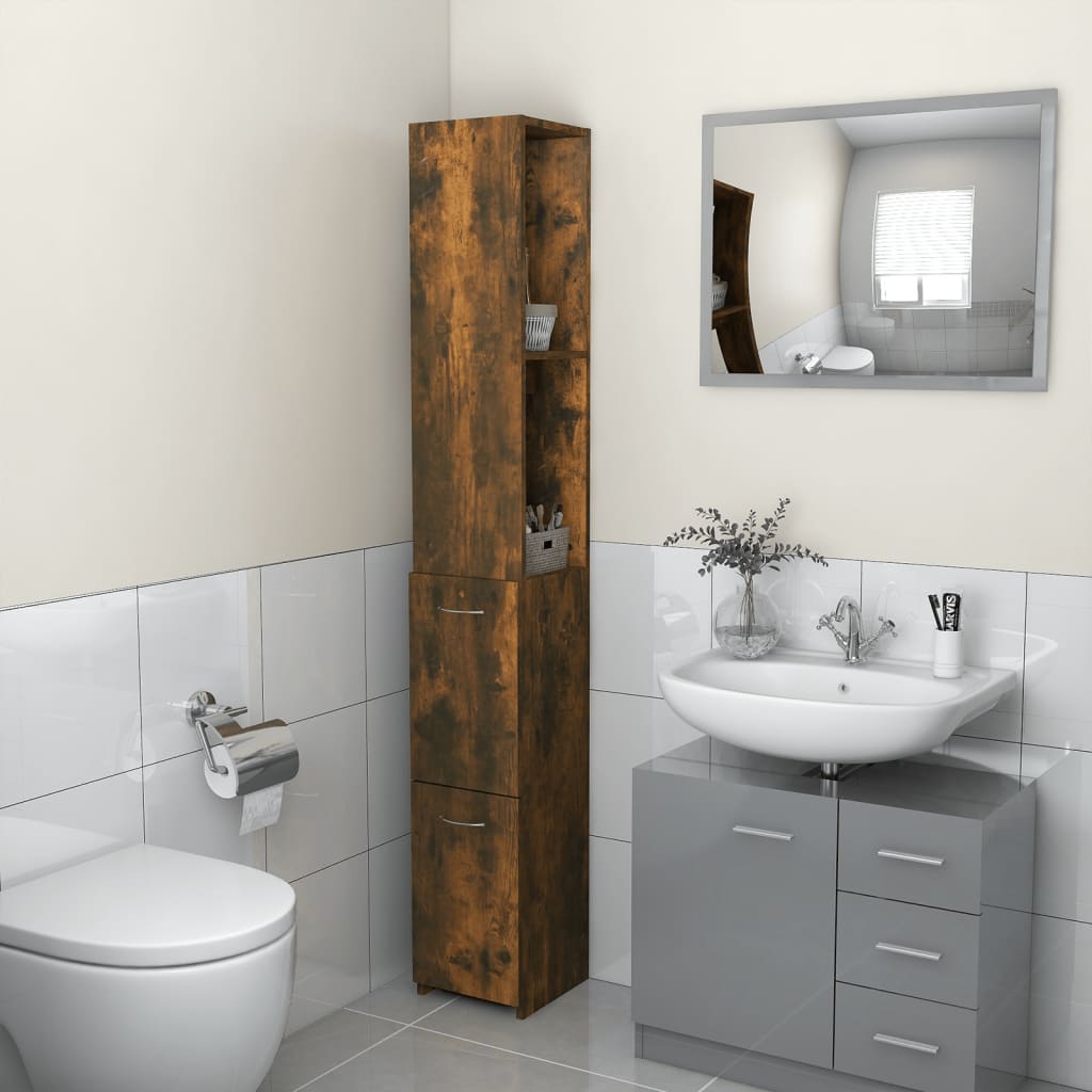 badeværelsesskab 25x26,5x170 cm konstrueret træ røget egetræ billede