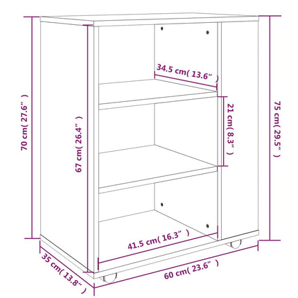 rullebord 60x35x75 cm konstrueret træ røget egetræsfarve