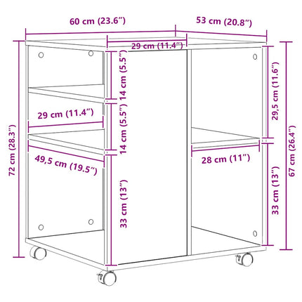 rullebord 60x53x72 cm konstrueret træ røget egetræsfinish