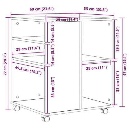 rullebord 60x53x72 cm konstrueret træ brun egetræsfarve