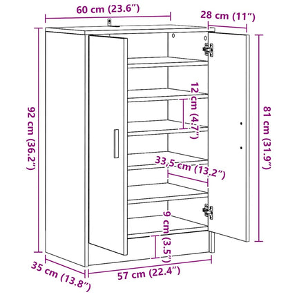 skoskab 60x35x92 cm konstrueret træ røget egetræ