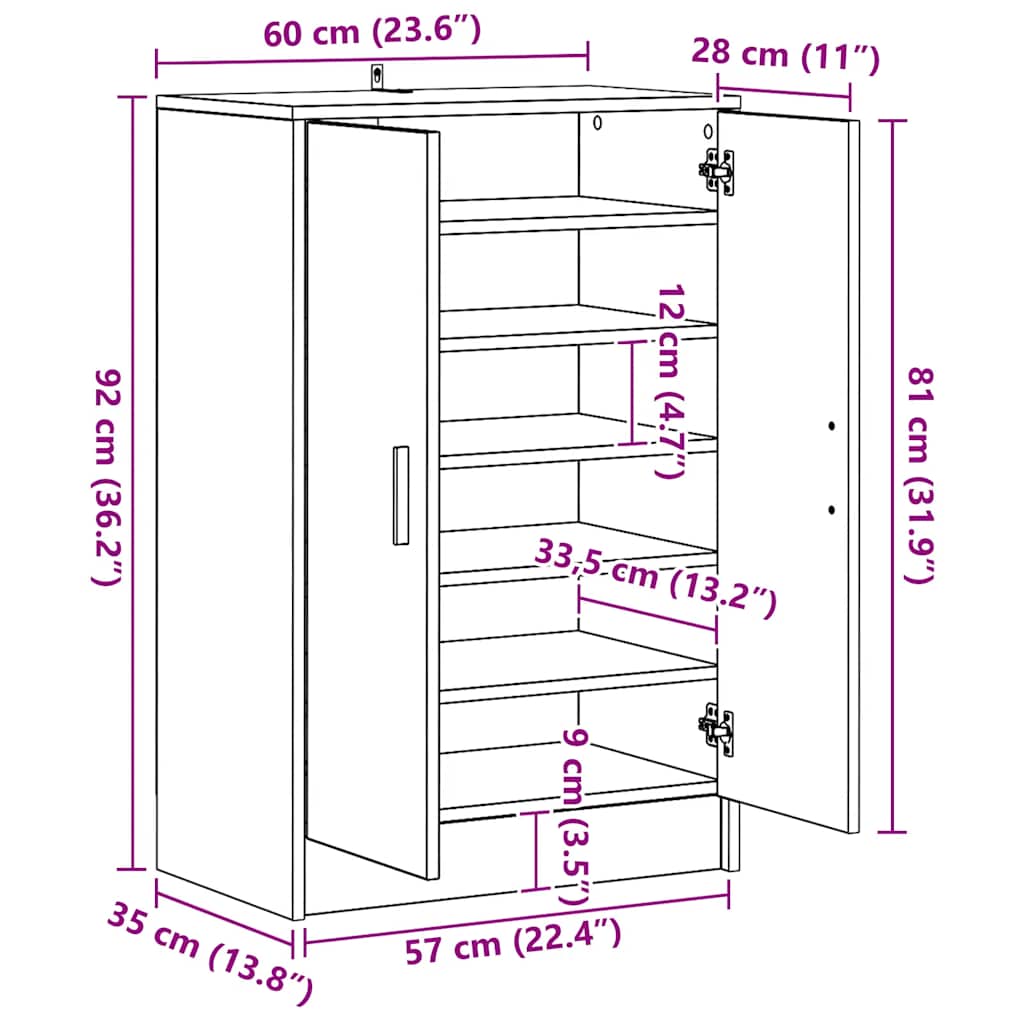 skoskab 60x35x92 cm konstrueret træ røget egetræ