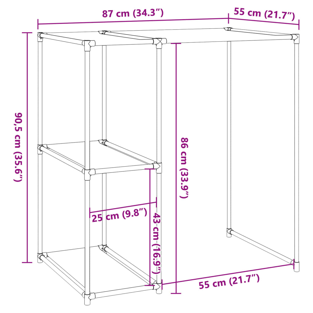 opbevaringsreol over vaskemaskine 87x55x90,5 cm jern grå