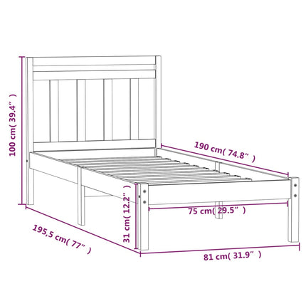 sengeramme 75x190 cm Small Single massivt træ